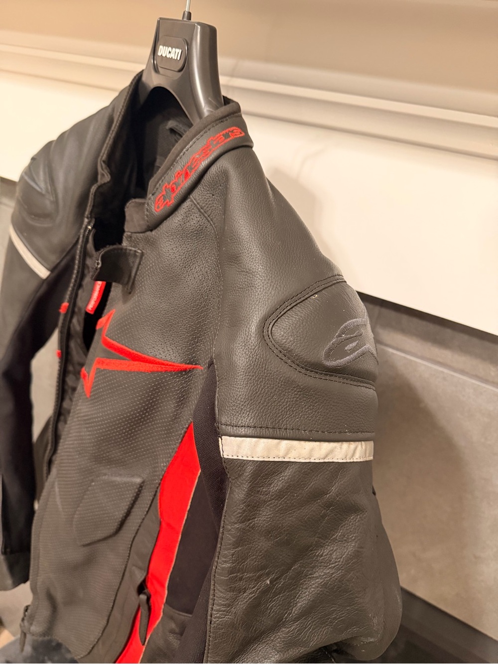 Alpinestars Black Leather Jacket with Red Logo - Picture 2 of 7